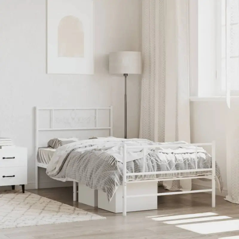 Robuust metalen bedframe met extra opbergruimte en tijdloos design - Wit / 75 x 190 cm / met hoofdbord & voetbord