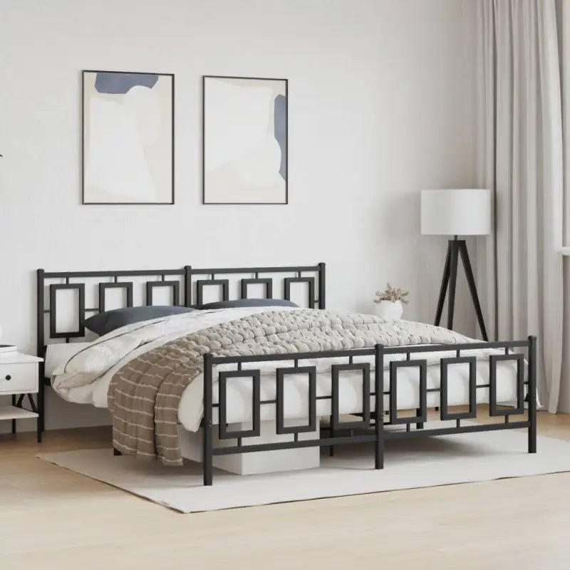 Robuust metalen bedframe met extra opbergruimte en tijdloos design - Zwart / 183 x 213 cm / met hoofdbord & voetbord