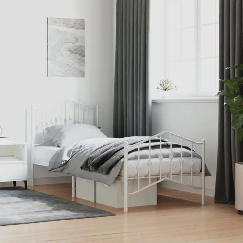 Robuust metalen bedframe met extra opbergruimte en tijdloos ontwerp - Wit / 80 x 200 cm / met hoofdbord & voetbord