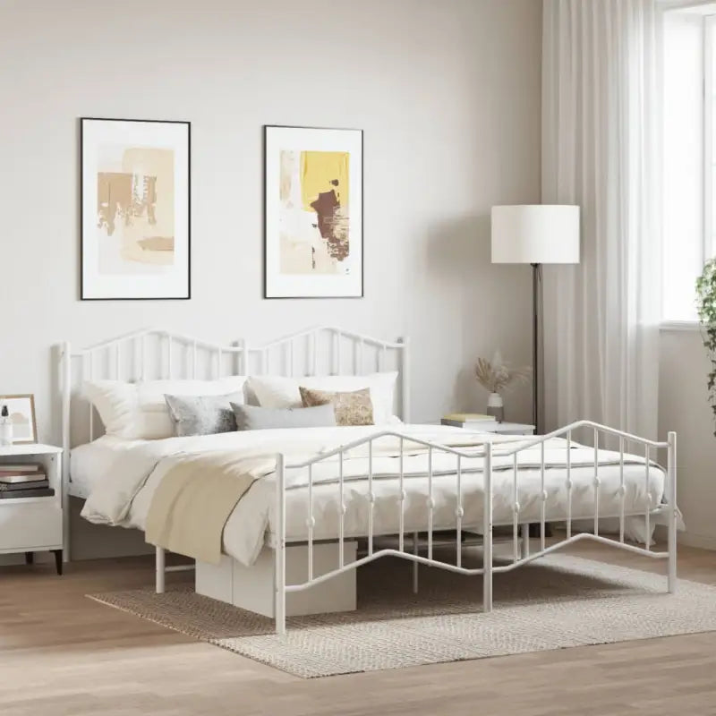 Robuust metalen bedframe met extra opbergruimte en tijdloos ontwerp - Wit / 180 x 200 cm / met hoofdbord & voetbord