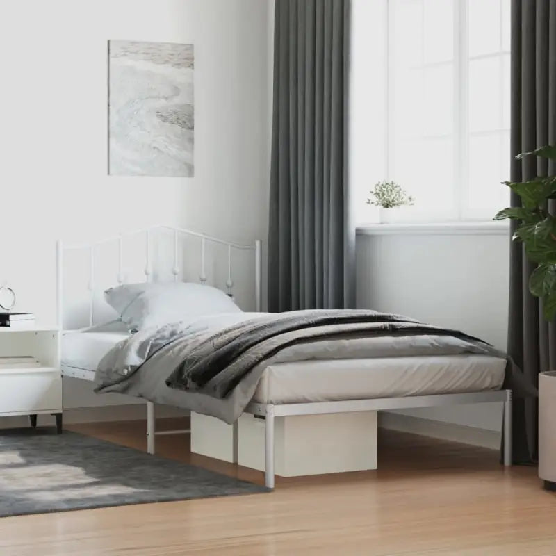 Robuust metalen bedframe met extra opbergruimte en tijdloos ontwerp - Wit / 107 x 203 cm / met hoofdbord - Bedden &