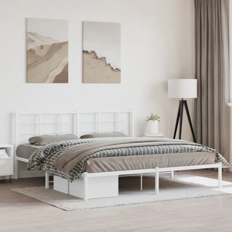 Robuust metalen bedframe met extra opbergruimte en tijdloos ontwerp - Wit / 183 x 213 cm / met hoofdbord - Bedden &