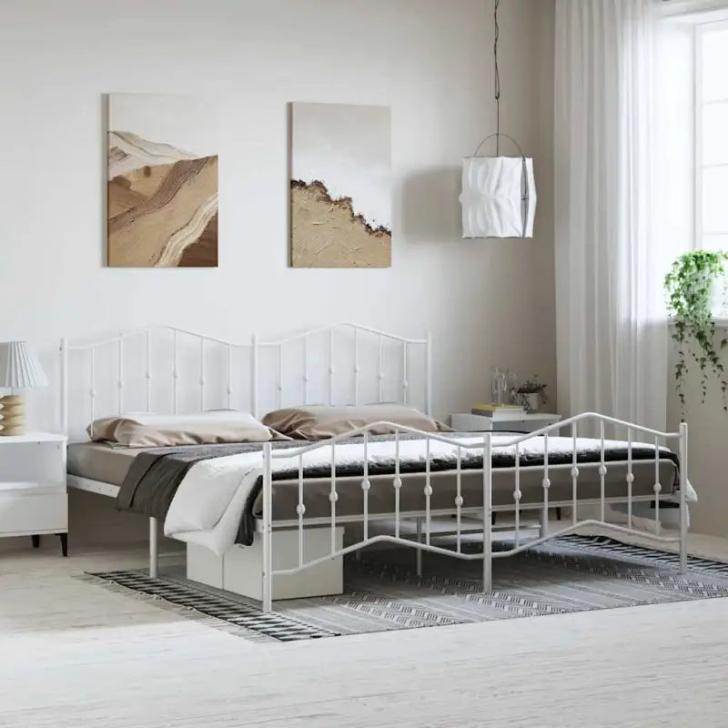 Robuust metalen bedframe met extra opbergruimte en tijdloos ontwerp - Wit / 193 x 203 cm / met hoofdbord & voetbord