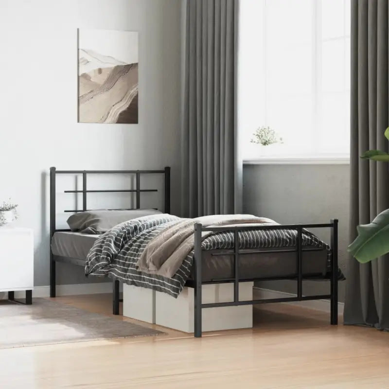 Robuust metalen bedframe met extra opbergruimte en tijdloos ontwerp - Zwart / 90 x 190 cm / met hoofdbord & voetbord