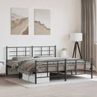 Robuust metalen bedframe met extra opbergruimte en tijdloos ontwerp - Zwart / 183 x 213 cm / met hoofdbord & voetbord