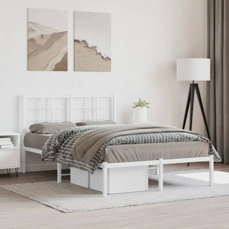 Robuust metalen bedframe met extra opbergruimte en tijdloos ontwerp - Wit / 120 x 200 cm / met hoofdbord - Bedden &