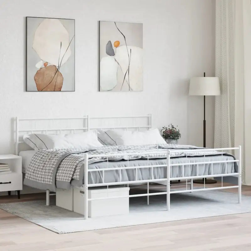 Robuust metalen bedframe met metalen latten en extra opbergruimte - Wit / 180 x 200 cm / met hoofdbord & voetbord