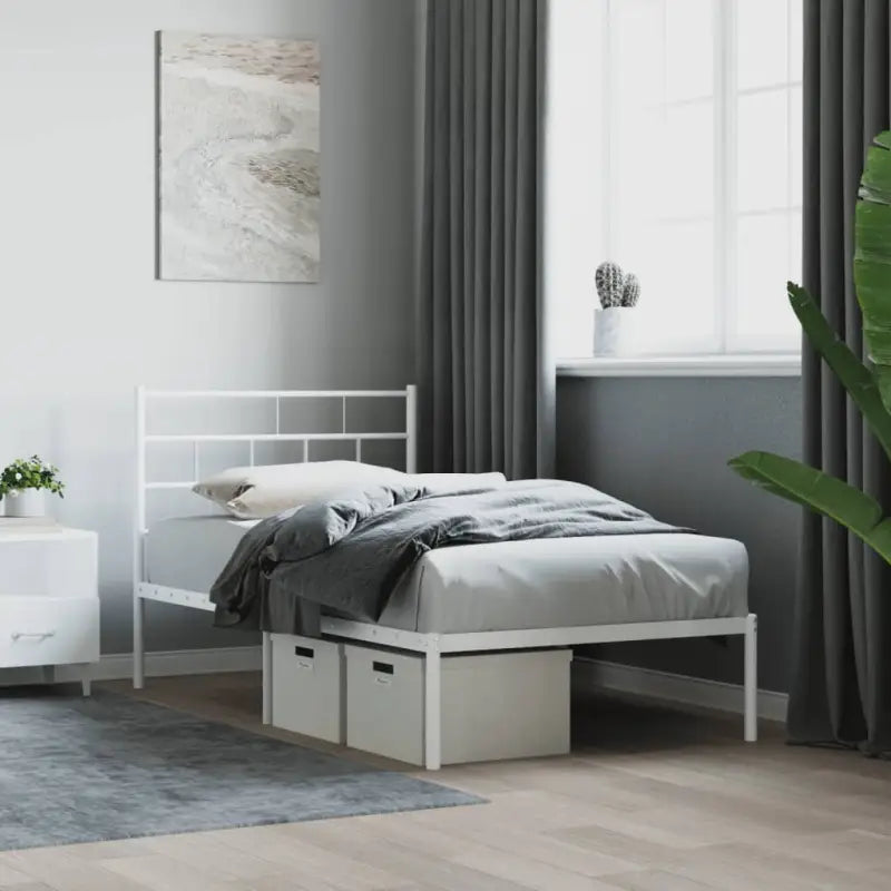 Robuust metalen bedframe met metalen latten en extra opbergruimte - Wit / 80 x 200 cm / met hoofdbord - Bedden &
