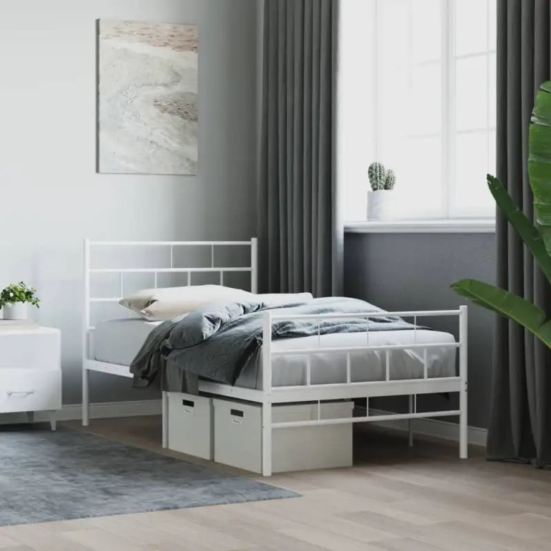 Robuust metalen bedframe met metalen latten en extra opbergruimte - Wit / 80 x 200 cm / met hoofdbord & voetbord