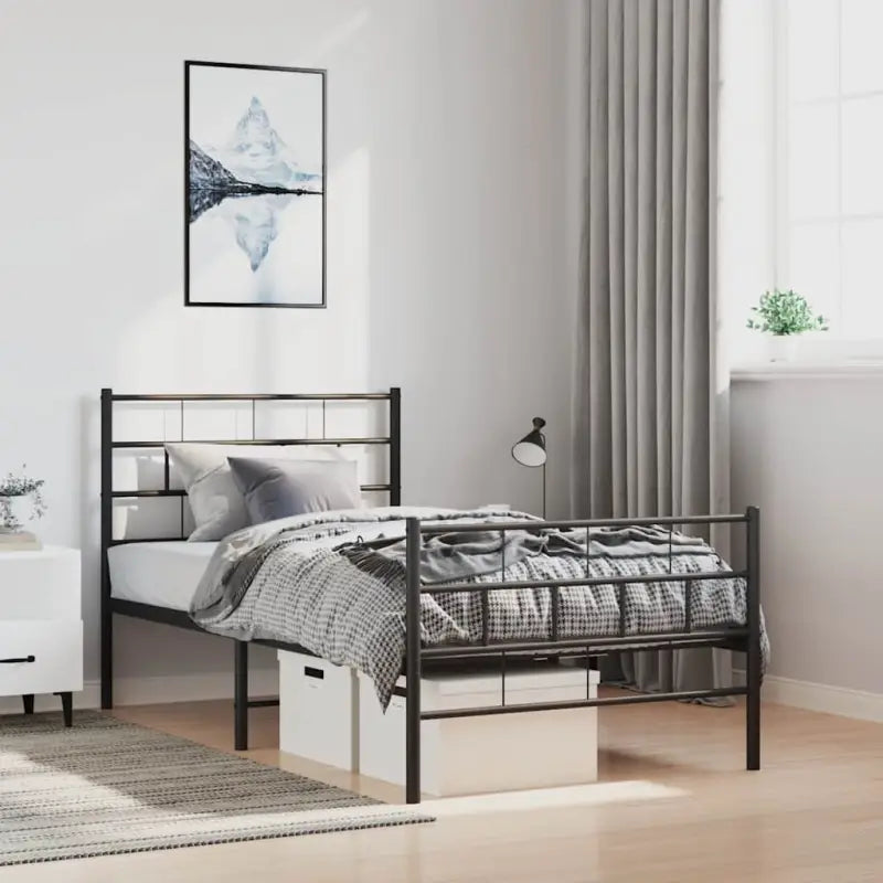 Robuust metalen bedframe met metalen latten en extra opbergruimte - Zwart / 100 x 190 cm / met hoofdbord & voetbord