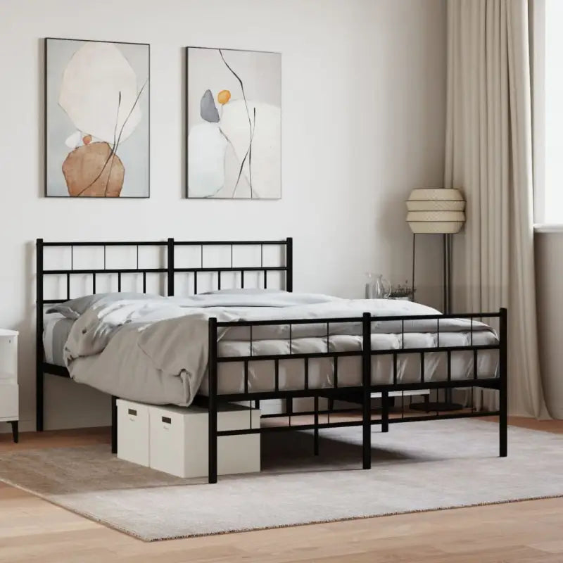 Robuust metalen bedframe met metalen latten en extra opbergruimte - Zwart / 160 x 200 cm / met hoofdbord & voetbord