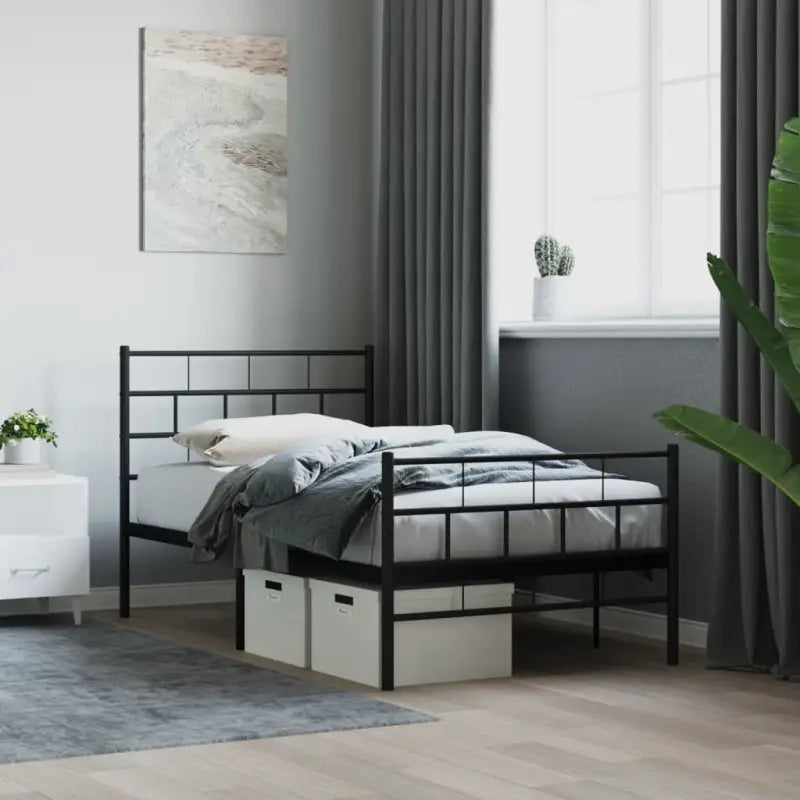 Robuust metalen bedframe met metalen latten en extra opbergruimte - Zwart / 75 x 190 cm / met hoofdbord & voetbord