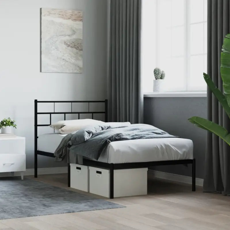 Robuust metalen bedframe met metalen latten en extra opbergruimte - Zwart / 80 x 200 cm / met hoofdbord - Bedden &