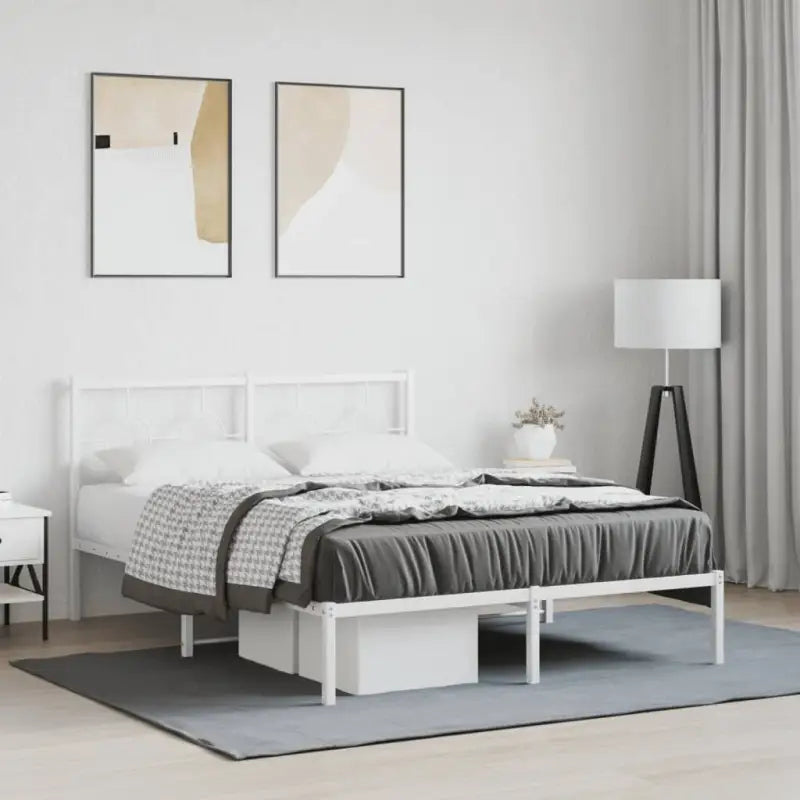 Robuust metalen bedframe met tijdloos design en extra opbergruimte - Wit / 135 x 190 cm / met hoofdbord - Bedden &
