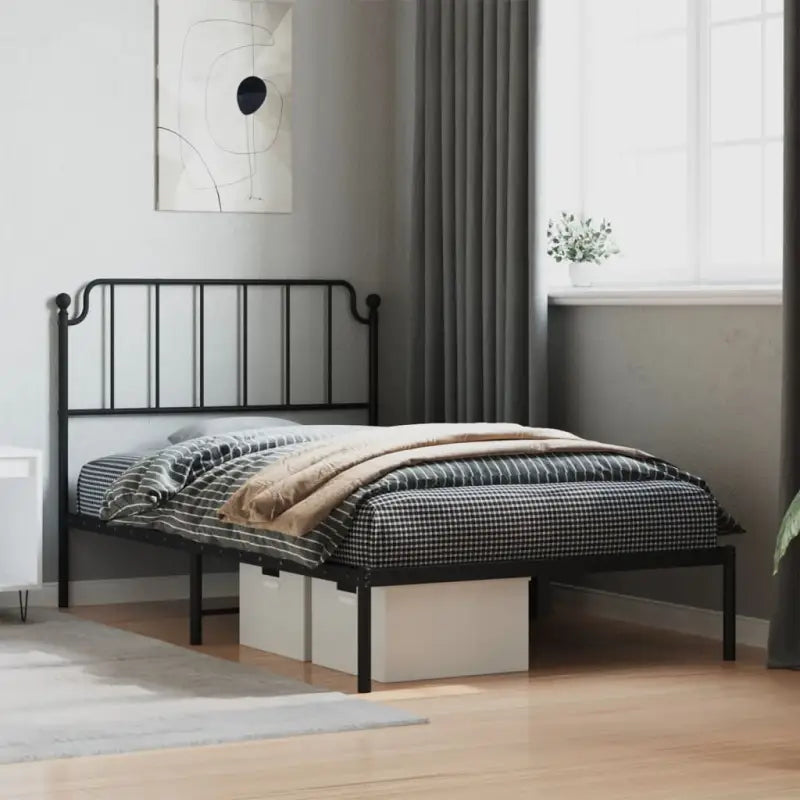 Robuust metalen bedframe met tijdloos design en extra opbergruimte - Zwart / 107 x 203 cm / met hoofdbord - Bedden &