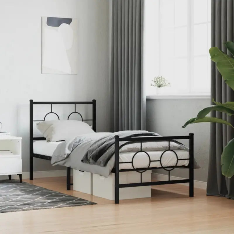 Robuust metalen bedframe met tijdloos design en extra opbergruimte - Zwart / 80 x 200 cm / met hoofdbord & voetbord