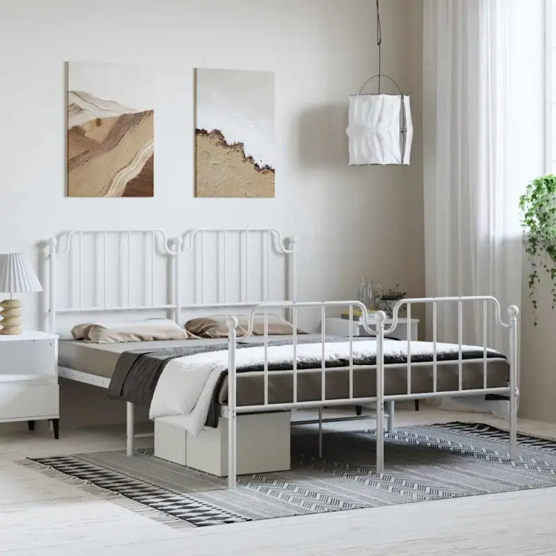 Robuust metalen bedframe met tijdloos design en extra opbergruimte - Wit / 150 x 200 cm / met hoofdbord & voetbord