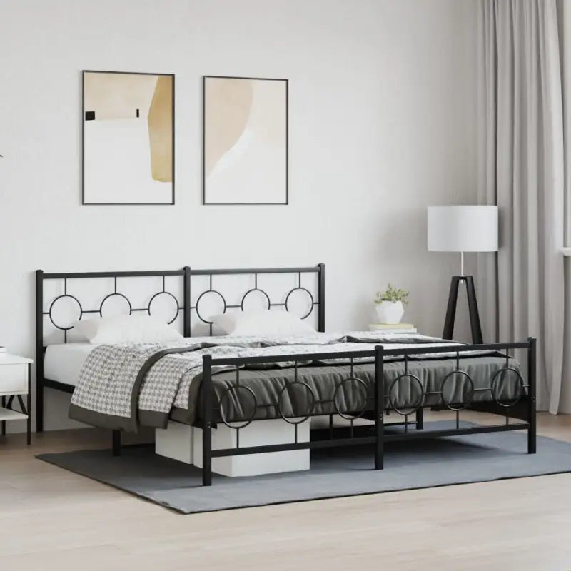 Robuust metalen bedframe met tijdloos design en extra opbergruimte - Zwart / 183 x 213 cm / met hoofdbord & voetbord