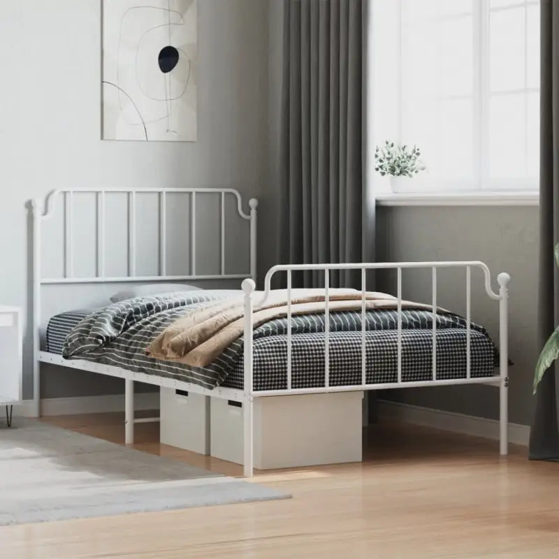 Robuust metalen bedframe met tijdloos design en extra opbergruimte - Wit / 107 x 203 cm / met hoofdbord & voetbord