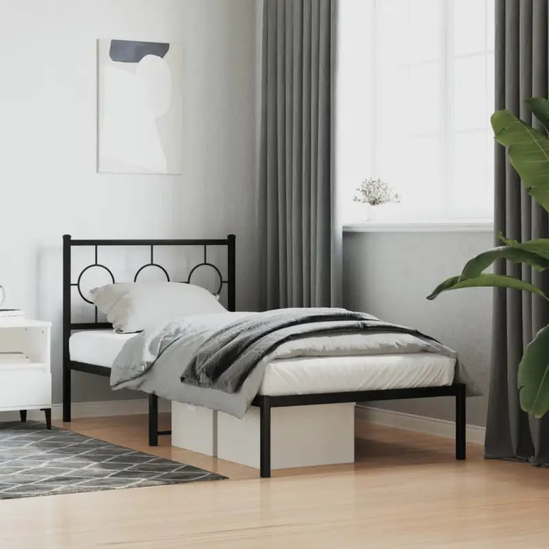 Robuust metalen bedframe met tijdloos design en extra opbergruimte - Zwart / 90 x 190 cm / met hoofdbord - Bedden &