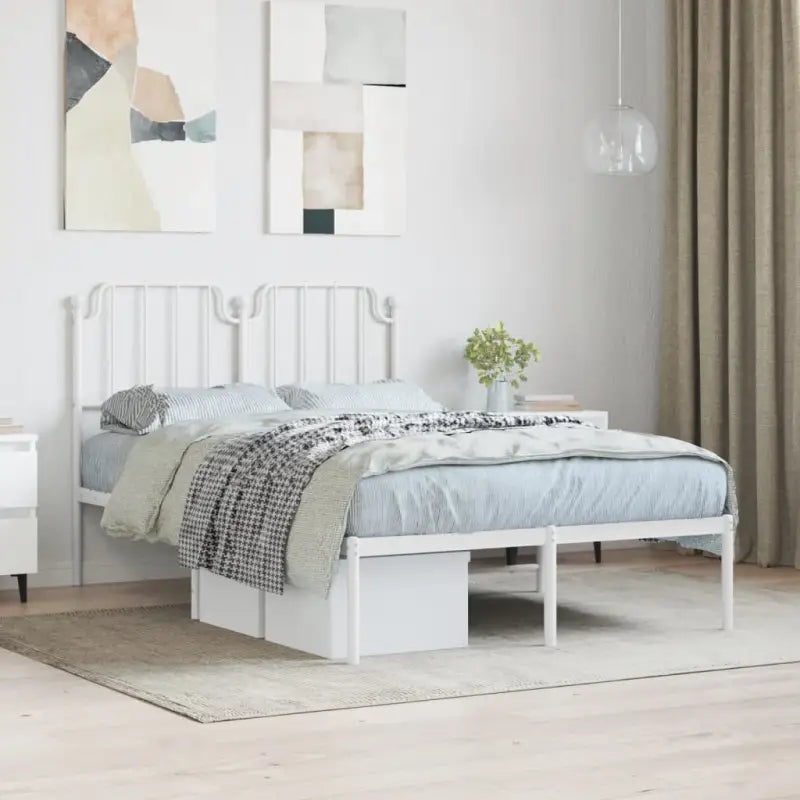Robuust metalen bedframe met tijdloos design en extra opbergruimte - Wit / 120 x 190 cm / met hoofdbord - Bedden &