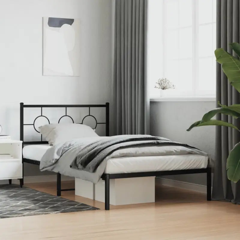 Robuust metalen bedframe met tijdloos design en extra opbergruimte - Zwart / 107 x 203 cm / met hoofdbord - Bedden &