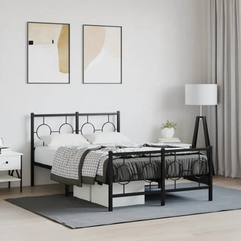 Robuust metalen bedframe met tijdloos design en extra opbergruimte - Zwart / 120 x 190 cm / met hoofdbord & voetbord