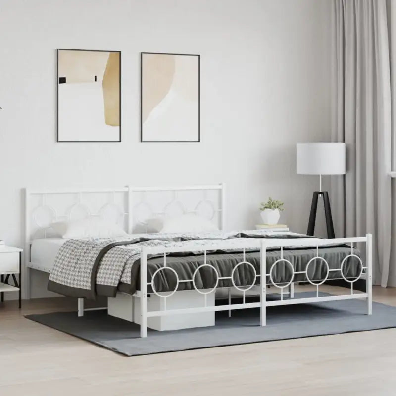 Robuust metalen bedframe met tijdloos design en extra opbergruimte - Wit / 183 x 213 cm / met hoofdbord & voetbord