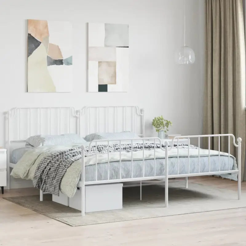 Robuust metalen bedframe met tijdloos design en extra opbergruimte - Wit / 200 x 200 cm / met hoofdbord & voetbord