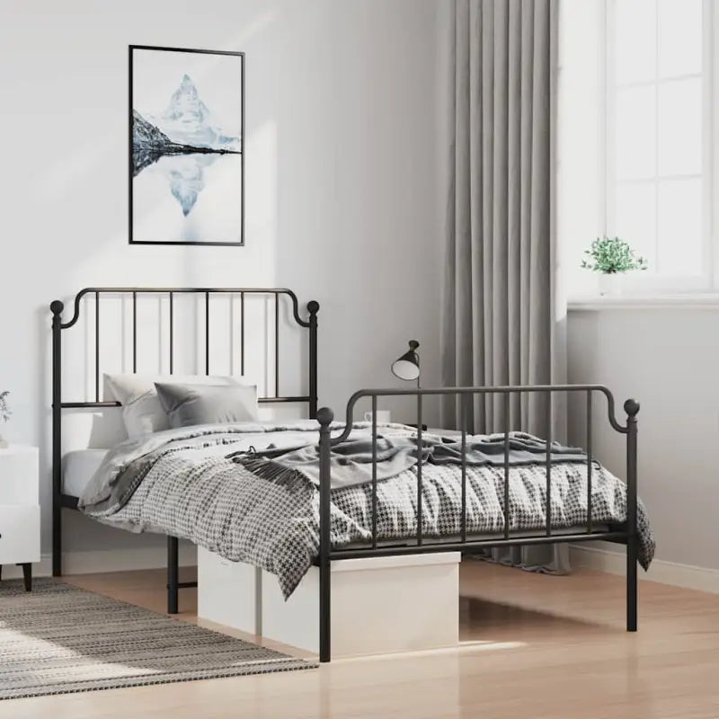 Robuust metalen bedframe met tijdloos design en extra opbergruimte - Zwart / 100 x 200 cm / met hoofdbord & voetbord