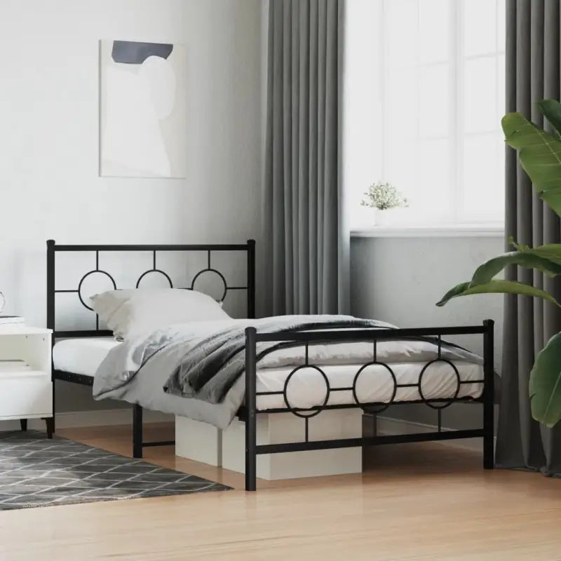 Robuust metalen bedframe met tijdloos design en extra opbergruimte - Zwart / 107 x 203 cm / met hoofdbord & voetbord