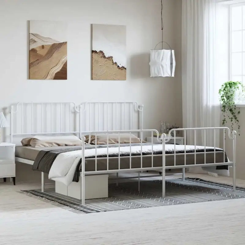 Robuust metalen bedframe met tijdloos design en extra opbergruimte - Wit / 183 x 213 cm / met hoofdbord & voetbord