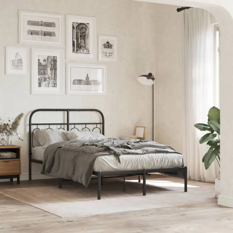 Robuust metalen latten bedframe met elegant design en extra opbergruimte - Zwart / 120 x 190 cm / met hoofdbord