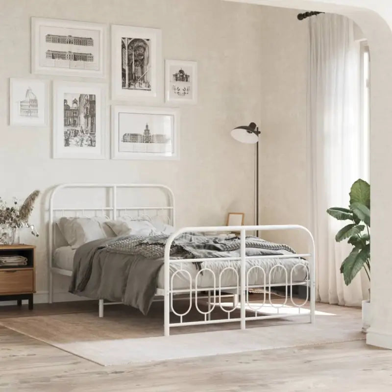 Robuust metalen latten bedframe met elegant design en extra opbergruimte - Wit / 120 x 190 cm / met hoofdbord &