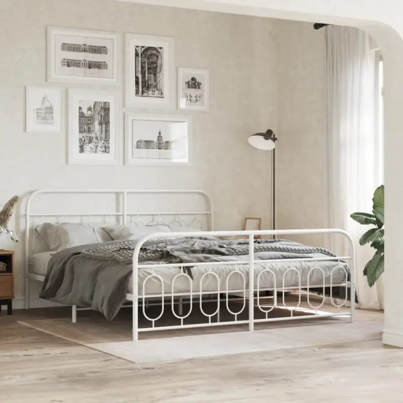 Robuust metalen latten bedframe met elegant design en extra opbergruimte - Wit / 183 x 213 cm / met hoofdbord &