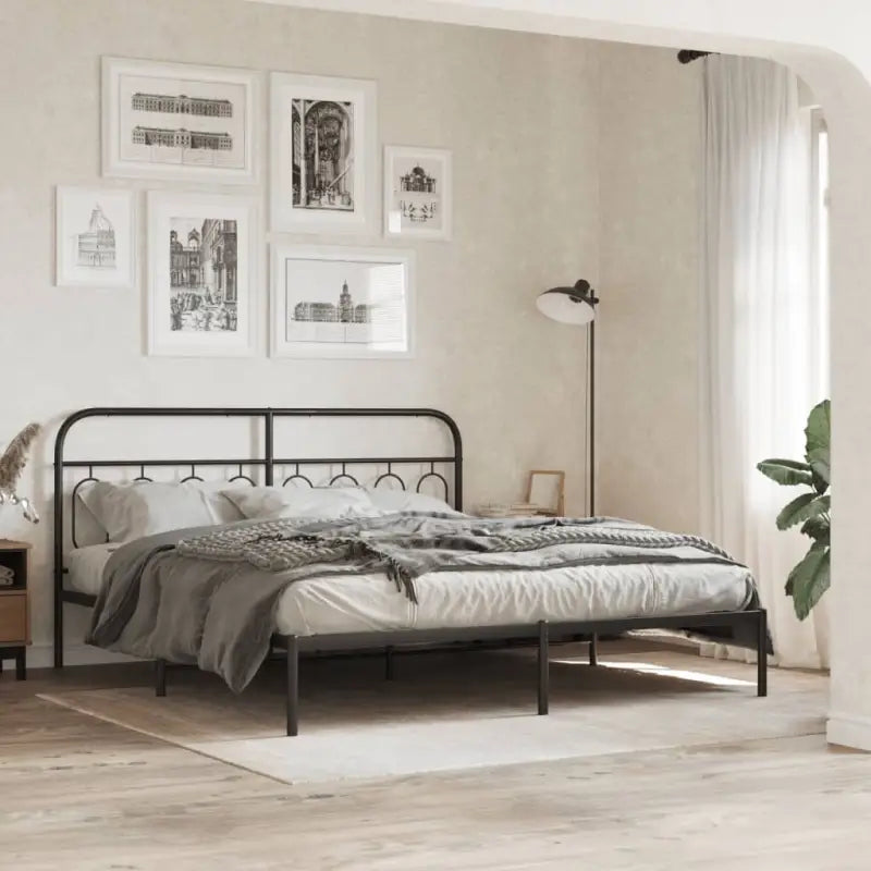 Robuust metalen latten bedframe met elegant design en extra opbergruimte - Zwart / 193 x 203 cm / met hoofdbord