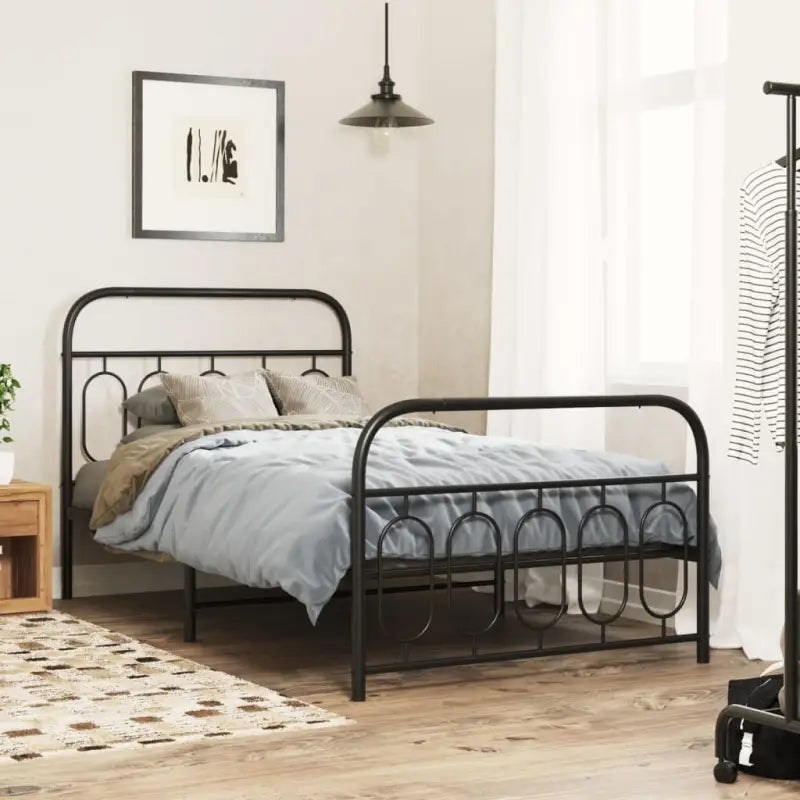 Robuust metalen latten bedframe met elegant design en extra opbergruimte - Zwart / 100 x 190 cm / met hoofdbord &