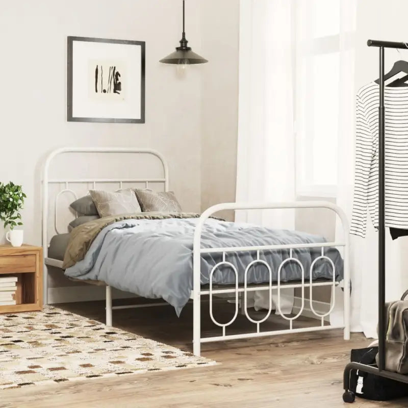 Robuust metalen latten bedframe met elegant design en extra opbergruimte - Wit / 90 x 200 cm / met hoofdbord & voetbord
