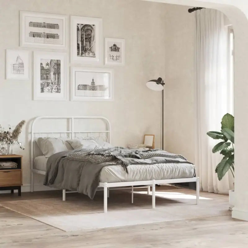 Robuust metalen latten bedframe met elegant design en extra opbergruimte - Wit / 120 x 200 cm / met hoofdbord - Bedden