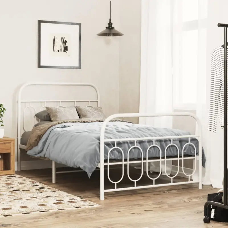 Robuust metalen latten bedframe met elegant design en extra opbergruimte - Wit / 107 x 203 cm / met hoofdbord &