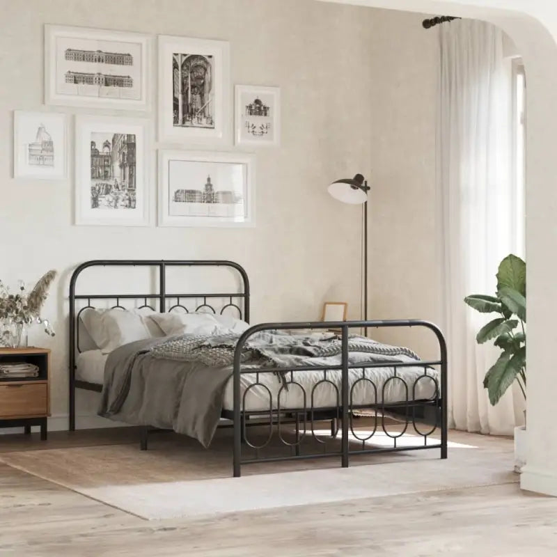 Robuust metalen latten bedframe met elegant design en extra opbergruimte - Zwart / 120 x 190 cm / met hoofdbord &