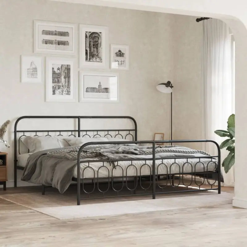 Robuust metalen latten bedframe met elegant design en extra opbergruimte - Zwart / 200 x 200 cm / met hoofdbord &