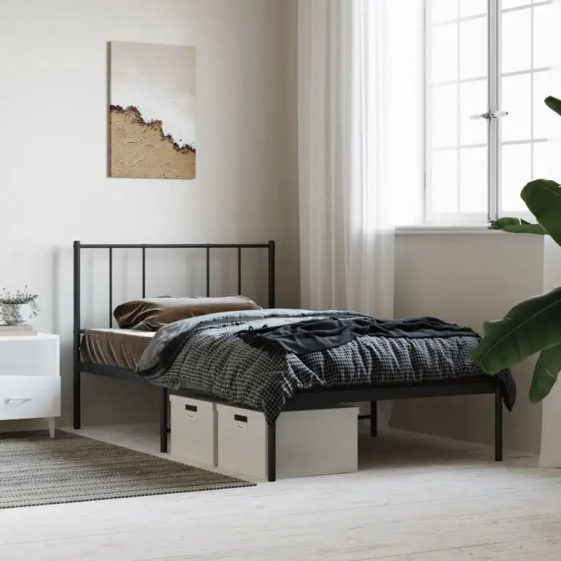 Robuust metalen latten bedframe met elegant ontwerp en extra opbergruimte - Zwart / 107 x 203 cm / met hoofdbord