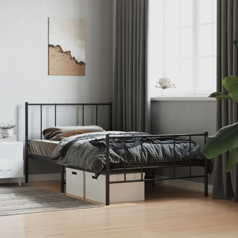 Robuust metalen latten bedframe met elegant ontwerp en extra opbergruimte - Zwart / 75 x 190 cm / met hoofdbord &