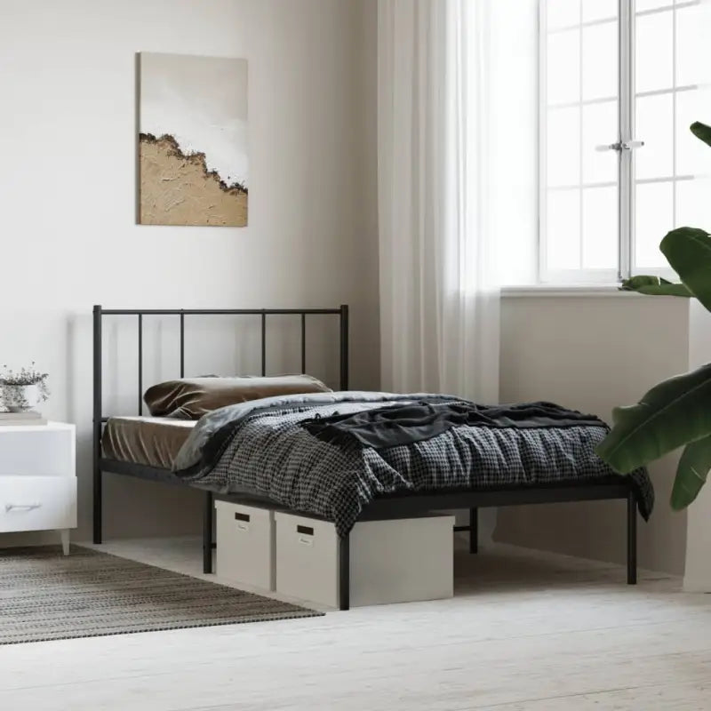 Robuust metalen latten bedframe met elegant ontwerp en extra opbergruimte - Zwart / 90 x 190 cm / met hoofdbord