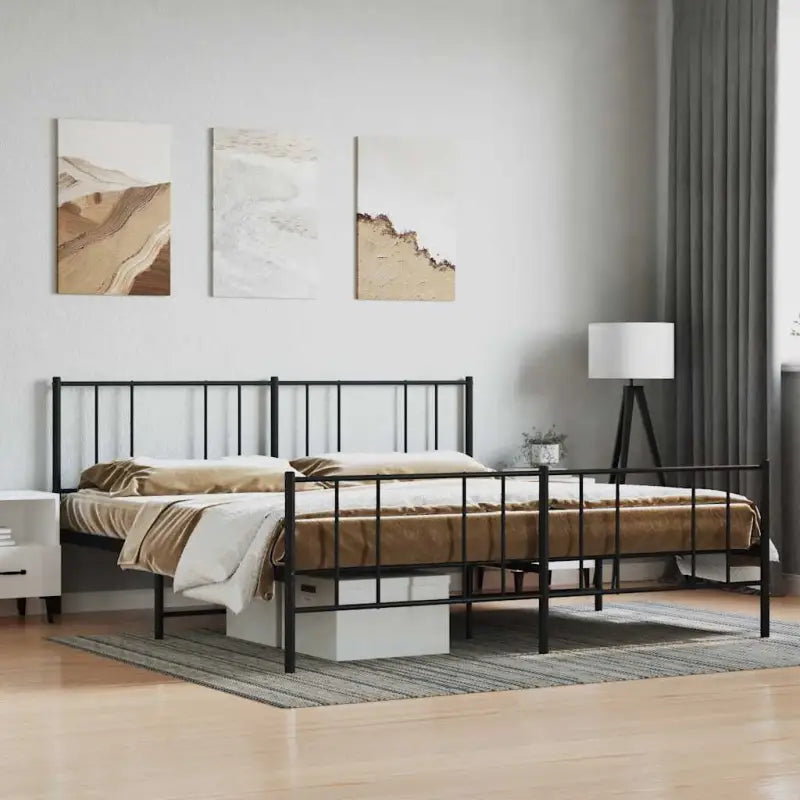 Robuust metalen latten bedframe met elegant ontwerp en extra opbergruimte - Zwart / 193 x 203 cm / met hoofdbord &