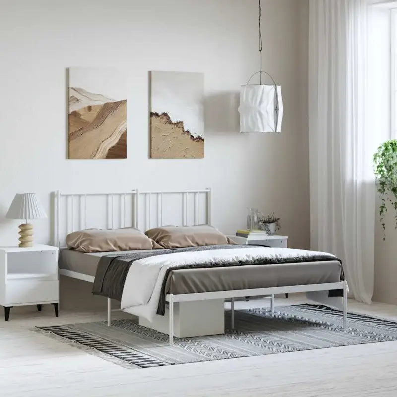 Robuust metalen latten bedframe met elegant ontwerp en extra opbergruimte - Wit / 135 x 190 cm / met hoofdbord - Bedden