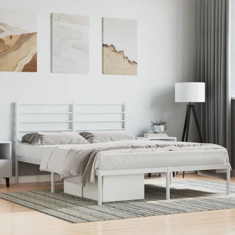 Robuust metalen latten bedframe met extra opbergruimte in klassiek design - Wit / 140 x 200 cm / met hoofdbord - Bedden