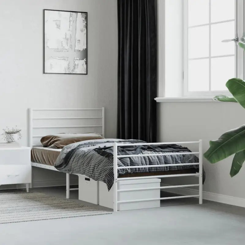 Robuust metalen latten bedframe met extra opbergruimte in klassiek design - Wit / 75 x 190 cm / met hoofdbord &