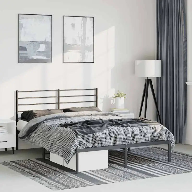 Robuust metalen latten bedframe met extra opbergruimte in klassiek design - Zwart / 135 x 190 cm / met hoofdbord